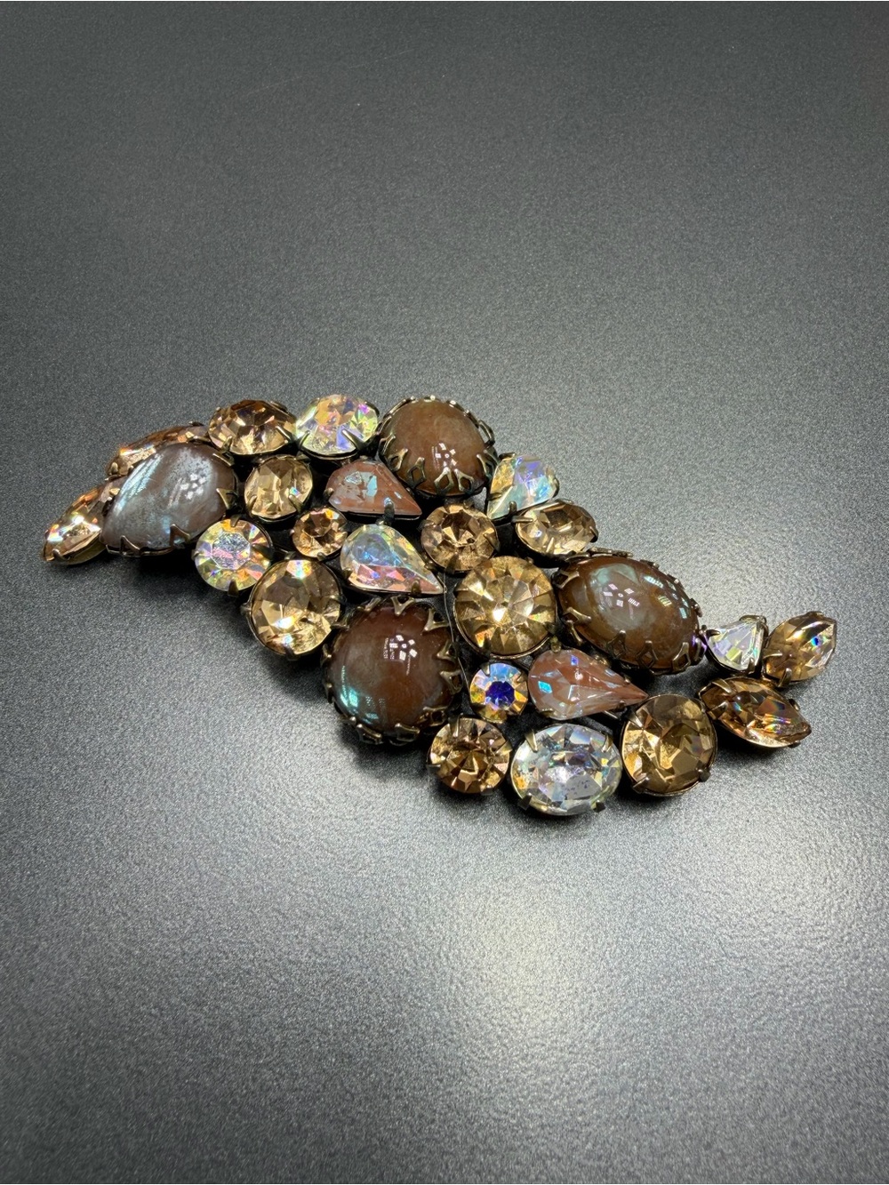Antique Saphiret And Art Glass Brooch RARE Beauty Signed Regency #2sap